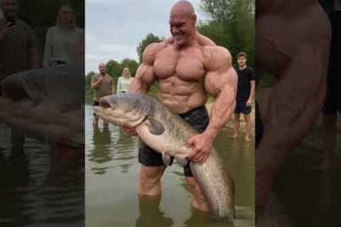 7'3 bodybuilder catches 70 pound fish with his bare hands!