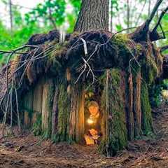 Building a Сozy Shelter Under an Oak Root. Survival, Bushcraft