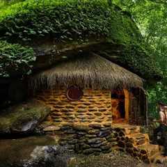 I Built a Bushcraft Survival House Under a Giant Rock Cave| Primitive Villa