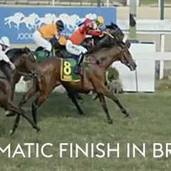 CRAZY FINISH TO HORSE RACE IN BRAZIL | Jockey nearly throws race away by celebrating early...