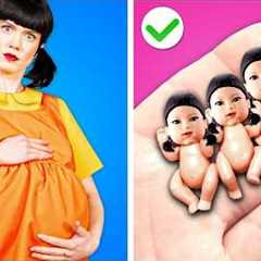 SQUID GAME DOLL PARENTING HACKS || Easy Parenting Hacks and Funny Moments