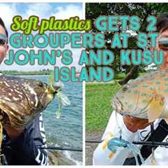 2 Groupers on Soft Plastics with the Jika Rig - Shore Luring in Singapore