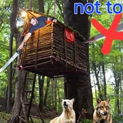 Building a mobile Tree Shelter ,the wolf's 🐺, TitanCraft, survival skills 👍