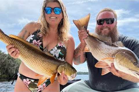 MONSTER Redfish Madness! Epic Hookup on the River! Catch, Clean, Cook | Fish Tacos