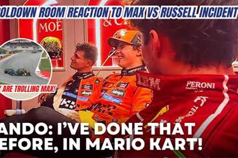 Spanish GP Cooldown Room FUNNY REACTION to Max Verstappen & George Russell Incident