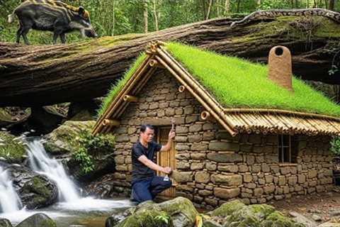 I Built a Survival Shelter Under a Rock Wall to Escape Wild Animals