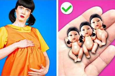 SQUID GAME DOLL PARENTING HACKS || Easy Parenting Hacks and Funny Moments