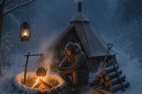 Primitive Survival in Snowstorm | Bushcraft Shelter Building &amp; Winter Jungle Life Skills