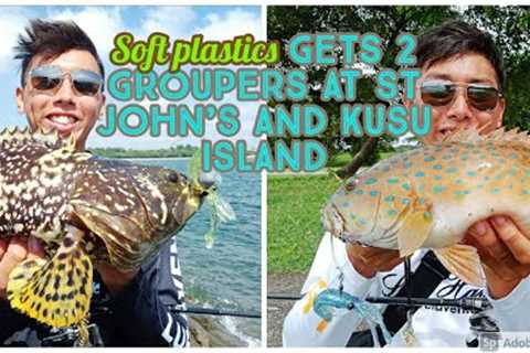 2 Groupers on Soft Plastics with the Jika Rig - Shore Luring in Singapore