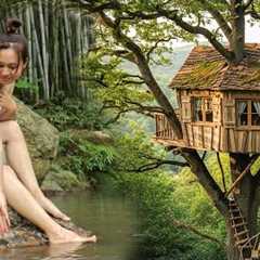 Solo Survival: Young Girl Builds Amazing Tree House in Wild Forest!