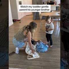 Toddler gentle parents his younger brother #gentleparenting #toddlermom #toddlertantrums