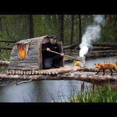 Building a Bushcraft Survival Shelter Over Water | Catch & Cook in the Wild