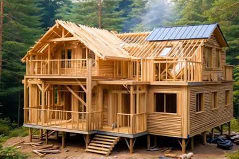 Builds Amazing Wood House in the Forest - Solo Survival Skills and Build a Warm Shelter