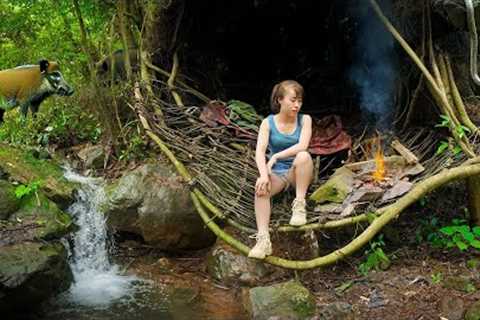 90 Days Building Bushcraft Survival Shelter, Primitive Hunting &amp; Cooking Skills | Wild Forest..