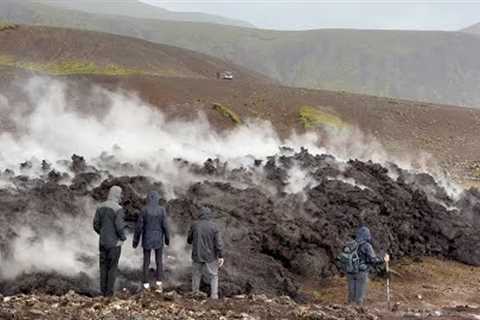 Lava went over field road here 2 days ago. Now still hot lava hit with rain. 25.07.25