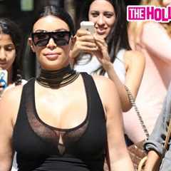 Kim Kardashian Keeps Cool When Swarmed By Fans & Paparazzi Leaving Lunch At La Scala In Bev...