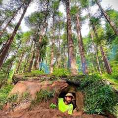 ||With survival skills I Build a Survival shelter under the bigg rock| #bushcraft #survival #camping
