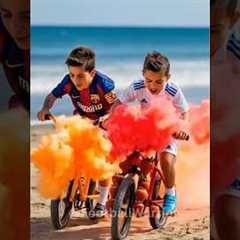 Messi’s Son VS Ronaldo’s Son Fruit Bicycle Race, who will win?