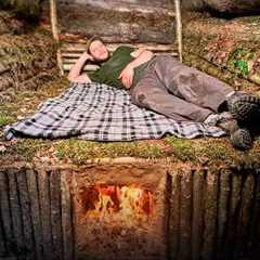 Building a Cozy Shelter under a Tree with a warm clay bed, Hidden dugout Bushcraft, Survival