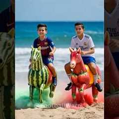 Messi’s Son VS Ronaldo’s Son Fruit Horse Race, who will win?