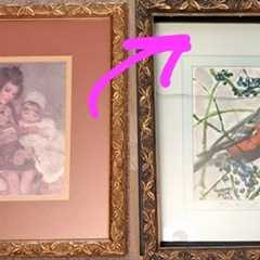 HOW TO antique a dated metallic picture frame in MINUTES with black paint and a sponge!