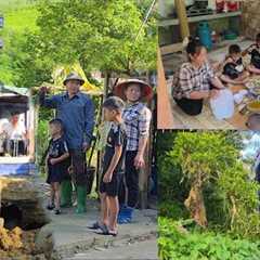 Divorced husband helps wife and 2 sons dig land to build house .DANG THI DU