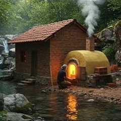 A man makes handmade bricks to build his dream house by the riverbank
