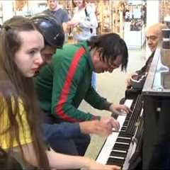 Teenage Girl Rocks The Public Piano. Dudes Gather To Watch
