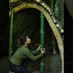 Forest Girl Builds a Bamboo House Under a Rock | Jungle Survival Skills#forestgirl #junglelife#viral