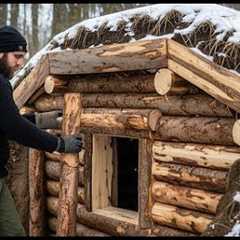 Building A STRONG Log Cabin Shelter In The Wilderness - Survival bushcraft