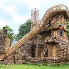 Build Creative Survival 4-Story Villa House With Water Slide Design In Forest