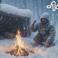 2 Days Extreme Winter Survival in the Rain and Snow | Alone at -14°C with No Gear – Just Fire