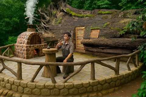 I building  a Complete Bushcraft Survival House on a Giant Fallen Tree Trunk ( Part 2 )