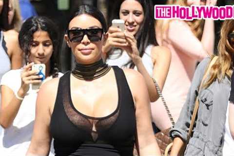 Kim Kardashian Keeps Cool When Swarmed By Fans &amp; Paparazzi Leaving Lunch At La Scala In Bev...