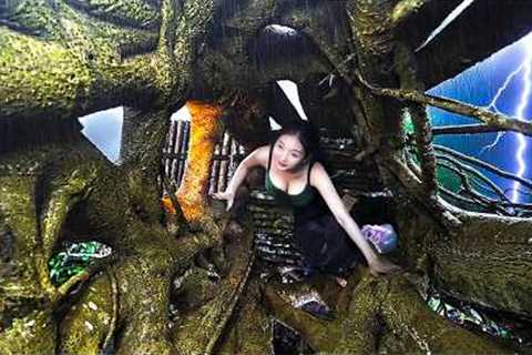 Build a Shelter Inside a Tree – Survival Alone in a Fierce Rainstorm