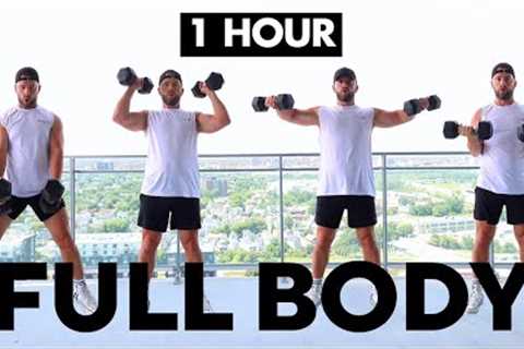 1 HOUR FULL BODY WORKOUT AT HOME, STRENGTH TRAINING (DUMBBELLS &amp; BODYWEIGHT)