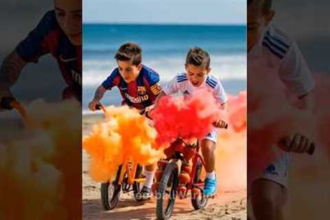 Messi’s Son VS Ronaldo’s Son Fruit Bicycle Race, who will win?