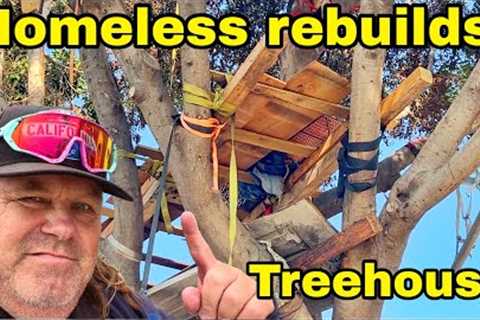 Homeless rebuilds his Treehouse after City destroyed it in south central  L.A.