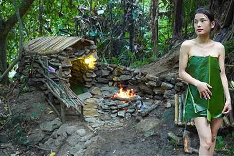 Full video: 90 days of building a wilderness shelter - bushcraft survival camping, wild harvest