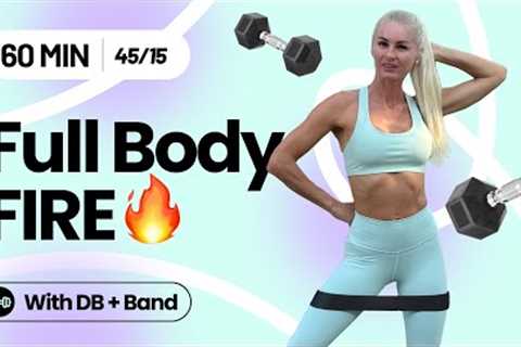 60 Min Full Body Dumbbell &amp; Resistance Band Workout at Home | Strength + Cardio Burn