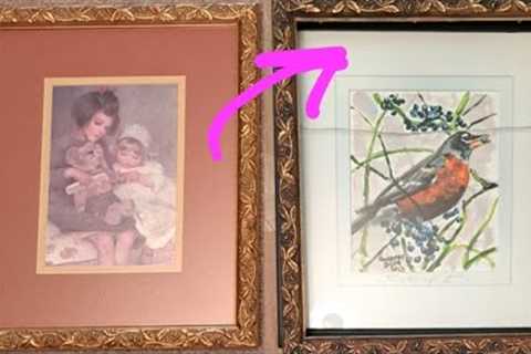 HOW TO antique a dated metallic picture frame in MINUTES with black paint and a sponge!