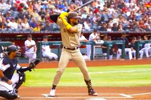 Fernando Tatis Jr Slow Motion Baseball Swing - Hitting Mechanics Home Run Instruction Video Tips Hit