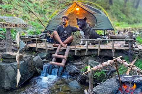 3 DAYS solo survival CAMPING; Catch and Cook, Fishing, Quail. Bushcraft Skills. Tent Shelter