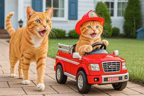 Mama Cat Helps Ginger Kitten Train as a Firefighter 🐾😿🚒💖 Heartwarming Story