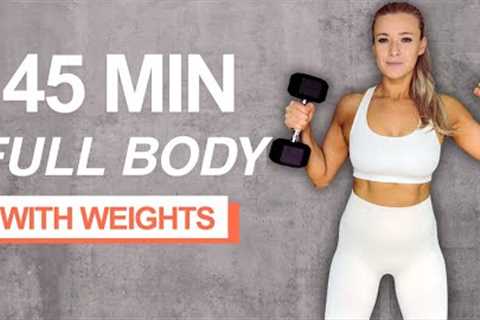 45 MIN Full Body Strength &amp; Cardio Workout with Weights | Dumbbells at Home + Tabata Finisher