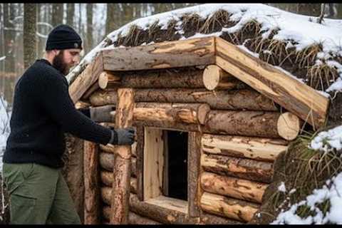 Building A STRONG Log Cabin Shelter In The Wilderness - Survival bushcraft