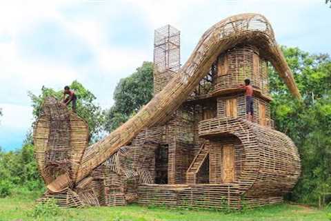 Build Creative Survival 4-Story Villa House With Water Slide Design In Forest