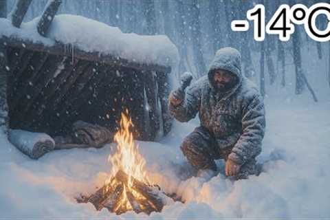2 Days Extreme Winter Survival in the Rain and Snow | Alone at -14°C with No Gear – Just Fire