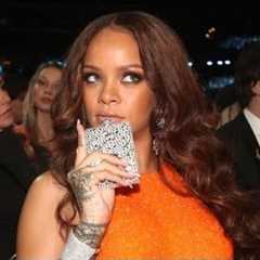 Rihanna Casually Drinks From Bedazzled Flask Like a Boss at 2017 GRAMMYs
