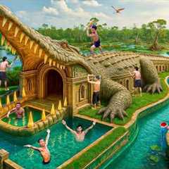 200 Days Building an Underground Crocodile Pool with a Magical Slide System Using Primitive Tools